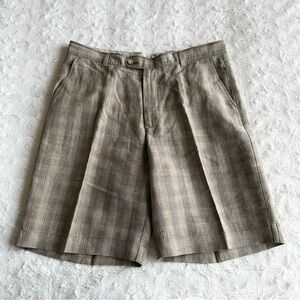 Tommy Bahama Shorts Mens 36 Brown Linen Silk Crosshatch Flat Front High Waist